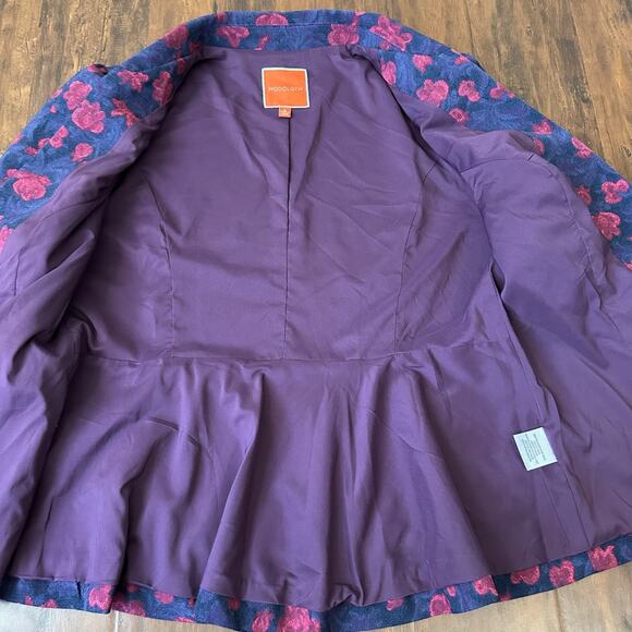 MODCLOTH Blazer Jacket Blue Red Floral Lined Brocade Office Preppy 90s - Picture 8 of 13